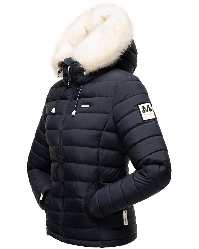 Marikoo Nasriin Damen Übergangsjacke Steppjacke mit Kunstfell Navy Gr. 34 - XS