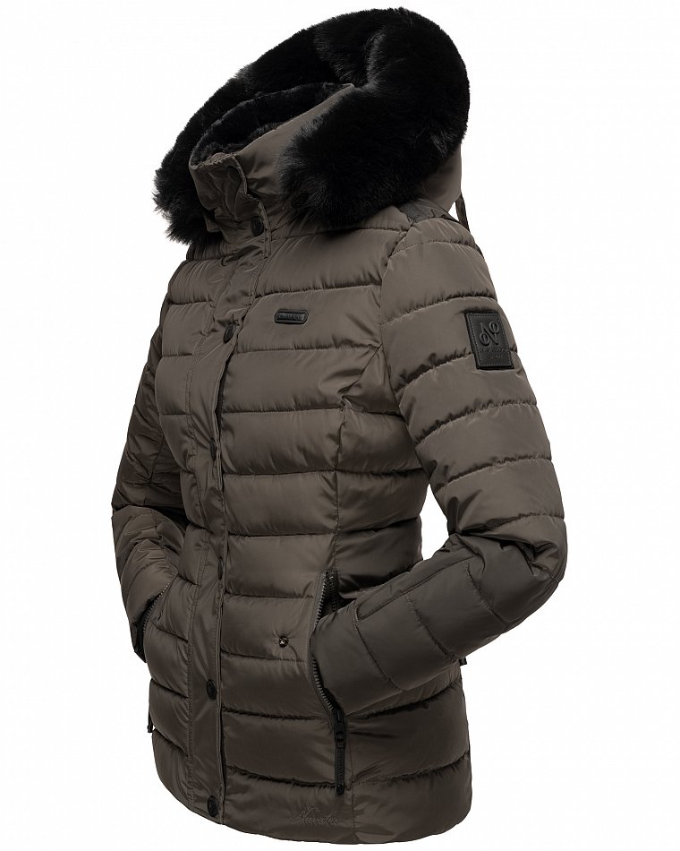 Navahoo Milianaa Damen Winter Steppjacke gefüttert Kapuze mit Kunstfell Anthrazit Gr. 38 - M