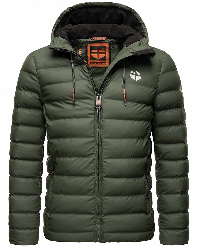 Stone Harbour Herren Winter Regen Steppjacke Zaharoo mit Kapuze Olive Gr. 50 - L