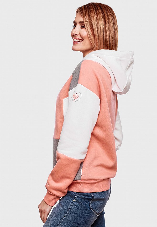 Navahoo Babykätzchen Damen Colorblock Kapuzenpullover Hoodie Apricot Gr. 34 - XS