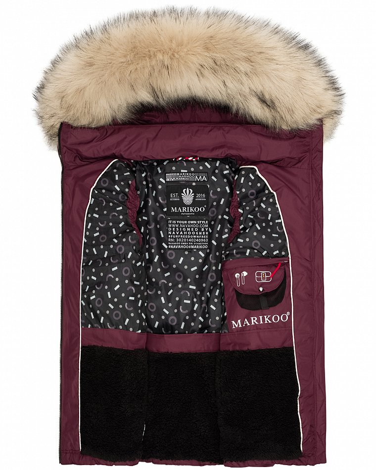 Marikoo Eisflöckchen Damen Winter Steppweste mit Kunstfell Wine Gr. 36 - S