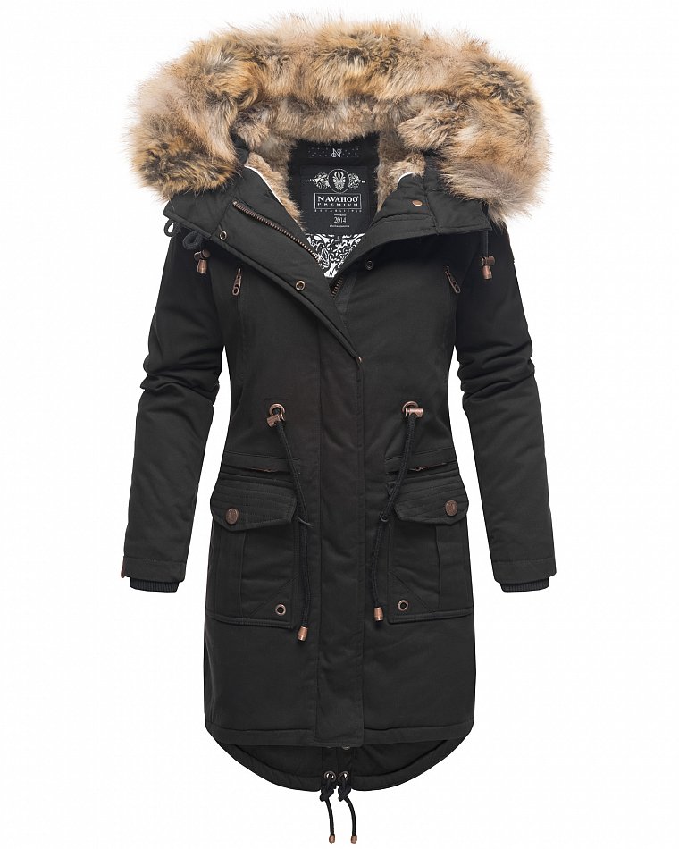 Navahoo Rosinchen Damen Winterjacke Parka Gefüttert Black Gr. 38 - M