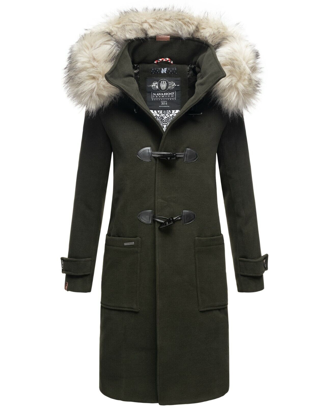 Navahoo Oksana Damen Winter Trenchcoat mit Kunstfell Dunkel Grün Gr. 38- M