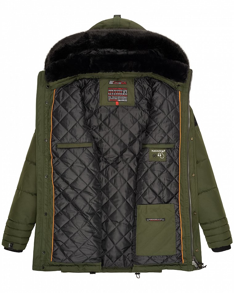 Navahoo Luaan Herren Wintermantel Parka mit Kunstfell & Kapuze Olive Gr. S