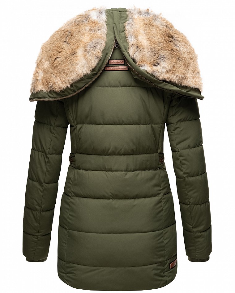 Marikoo Lieblings Jacke Damen Wintermantel Steppmantel mit Kapuze Olive Gr. 40 - L