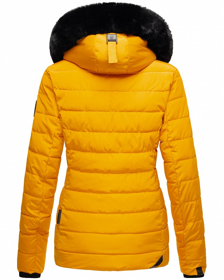 Navahoo Milianaa Damen Winter Steppjacke gefüttert Kapuze mit Kunstfell Gelb Gr. 38 - M