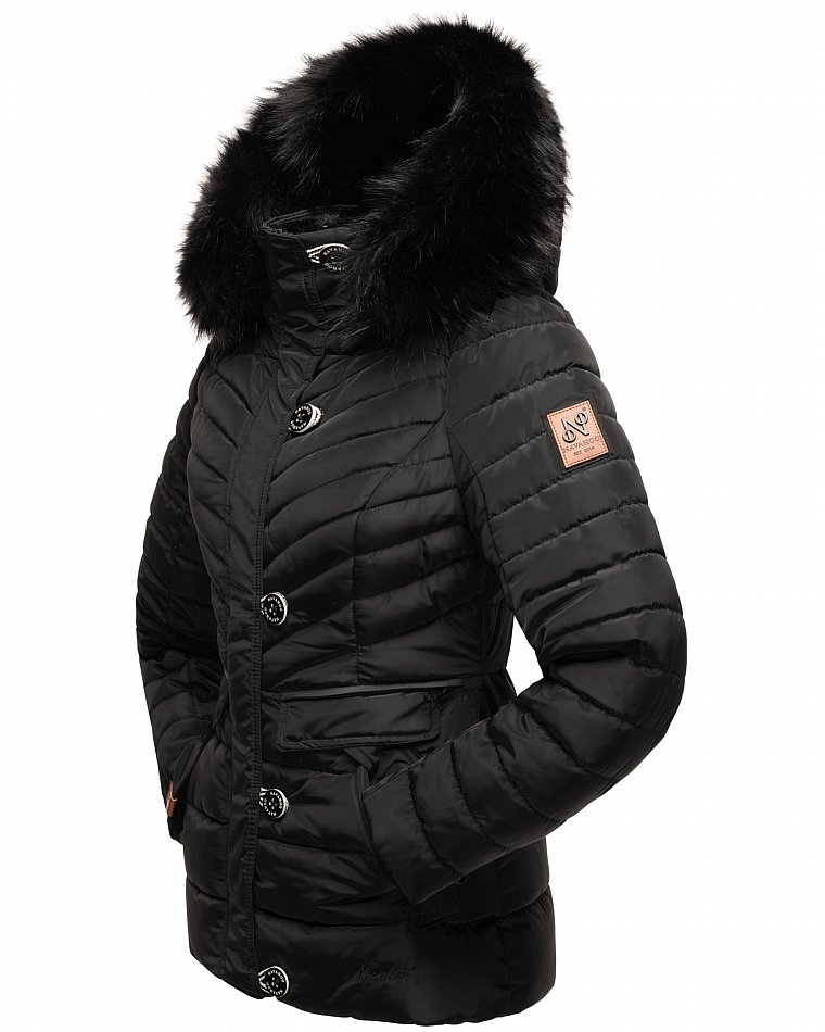 Navahoo Wisteriaa Damen Winter Steppjacke mit Kunstfell Schwarz Gr. 40 - L