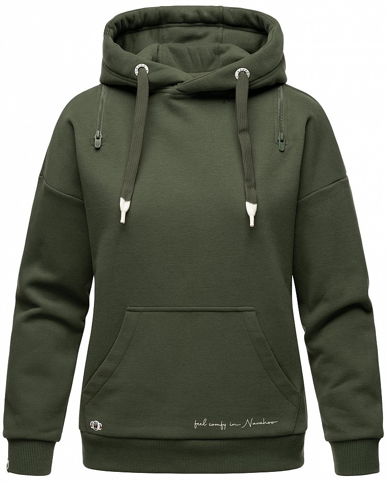 Navahoo Zuckerbärchen Damen Hoodie Kapuzensweatshirt Pullover Dark Olive Gr. 34 - XS