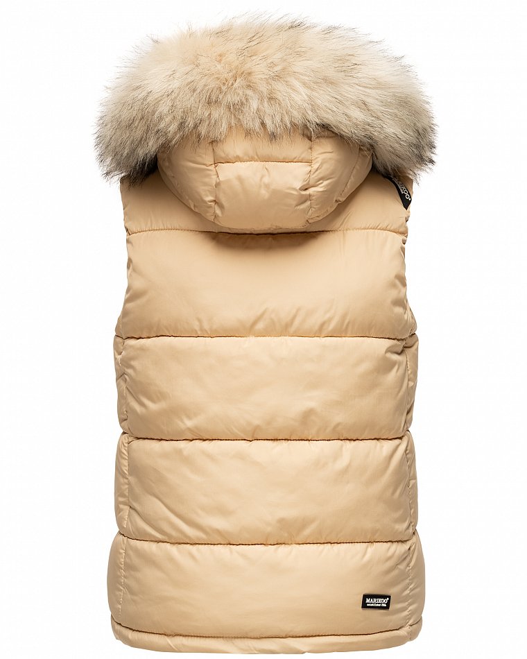 Marikoo Eisflöckchen Damen Winter Steppweste mit Kunstfell Beige Gr. 40 - L