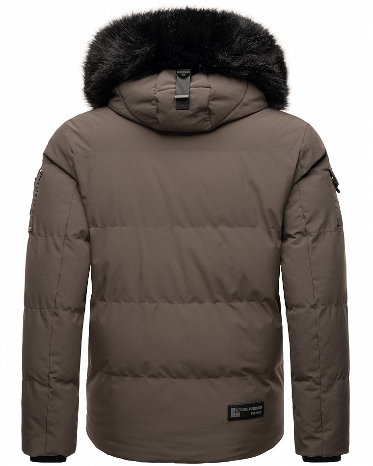 Stone Harbour Halvaar Herren Winterjacke gesteppt Anthrazit mit Schwarzem Kunstfell Gr. 50 - L