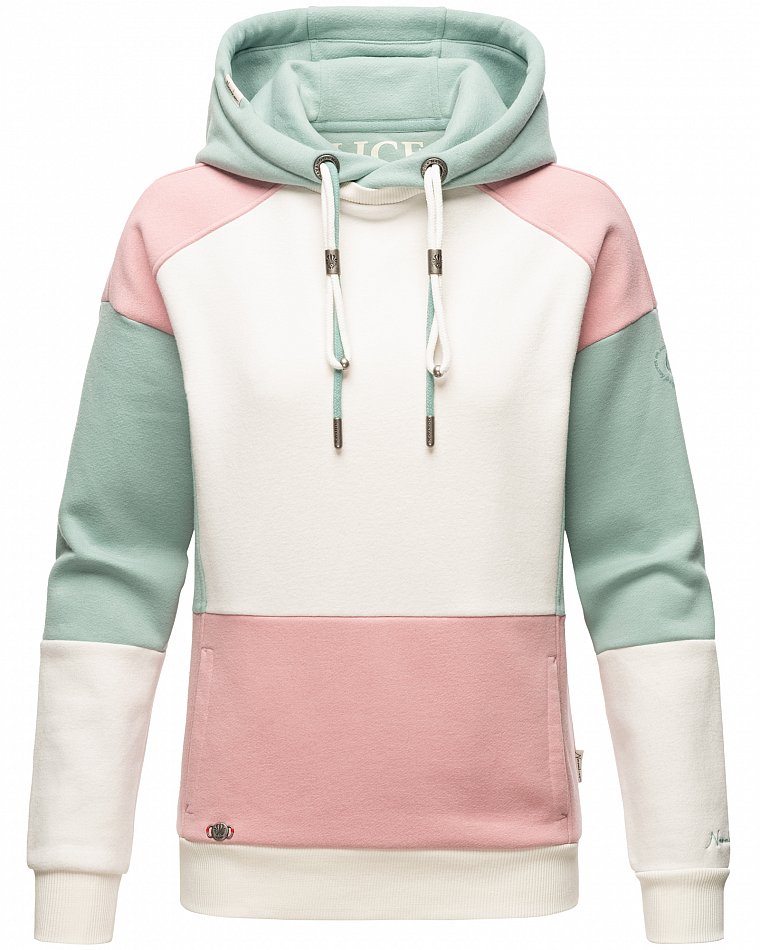 Navahoo Babykätzchen Damen Colorblock Kapuzenpullover Hoodie Rose Dusty Mint Melange Gr. 34 - XS