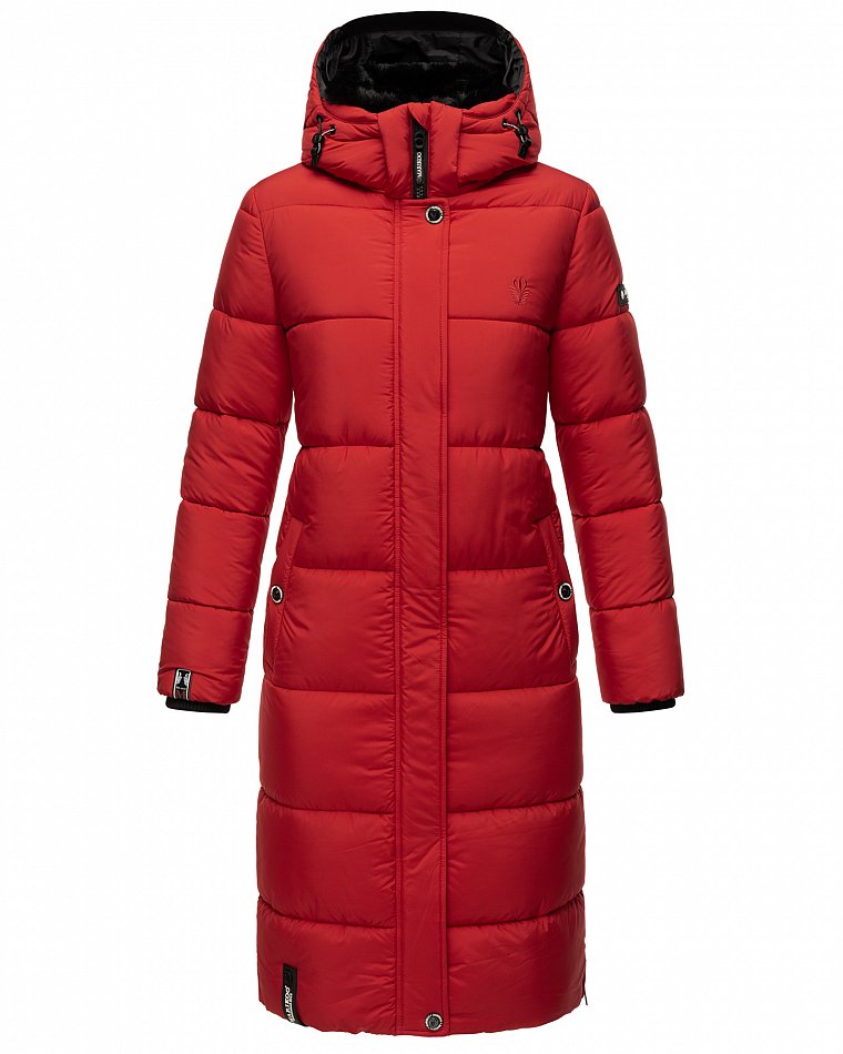 Marikoo langer Damen Winter Steppmantel mit Kapuze und Teddyfell Futter Reliziaa Rot Gr. 34 - XS