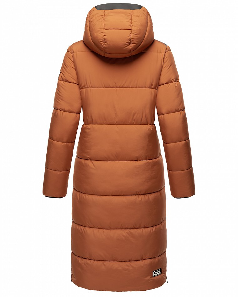 Marikoo langer Damen Winter Steppmantel mit Kapuze und Teddyfell Futter Reliziaa Rusty Cinnamon Gr. 34 - XS