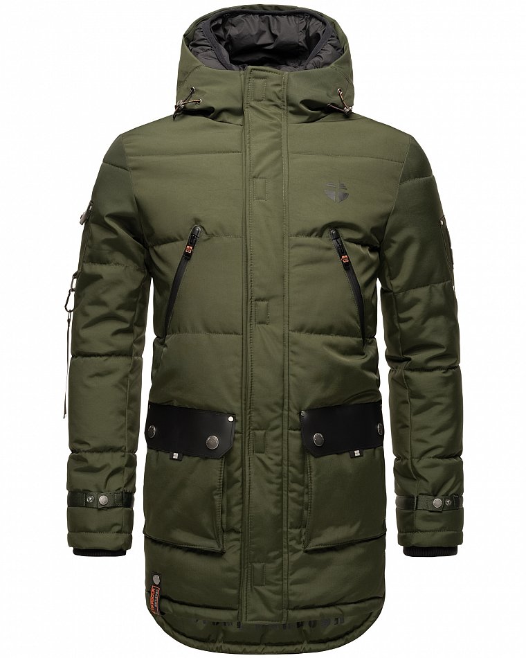 Stone Harbour Herren Winterparka Wintermantel mit Doppel Kapuze Tahaa Olive Gr. 52 - XL