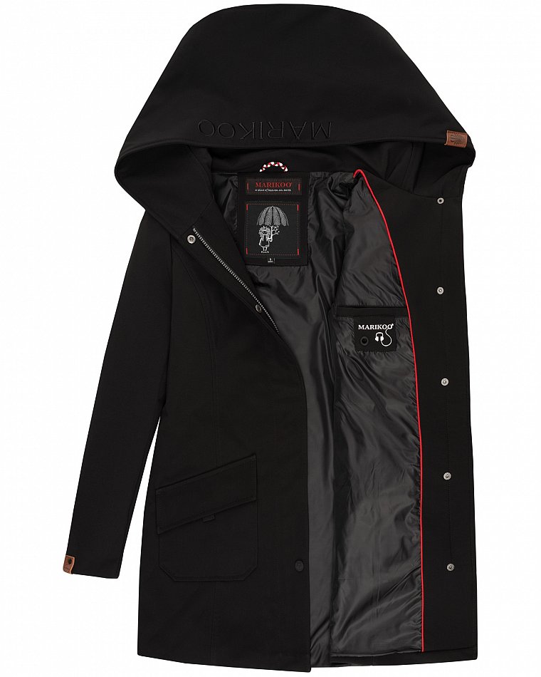 Marikoo Mayleen Damen Softshell Jacke mit Kapuze Schwarz Gr. 38 - M