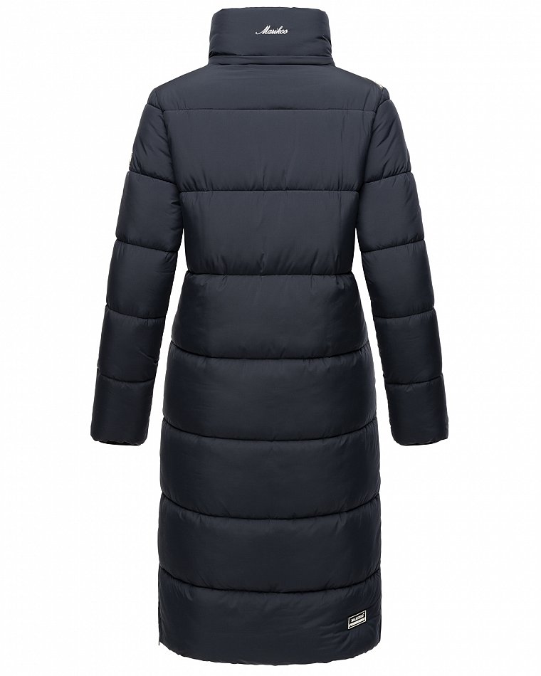 Marikoo langer Damen Winter Steppmantel mit Kapuze und Teddyfell Futter Reliziaa Blau Gr. 34 - XS