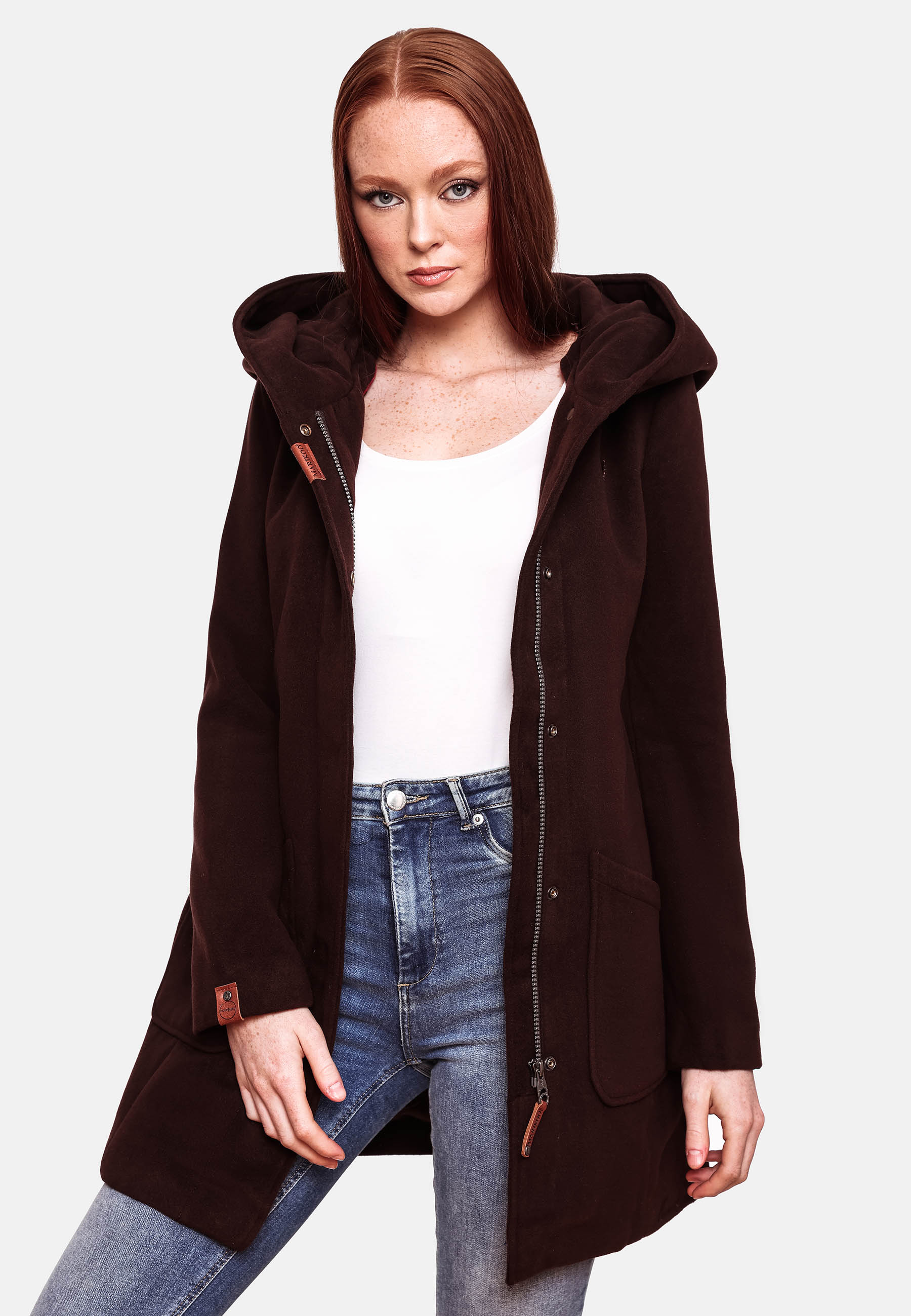 Marikoo Maikoo Damen Wintermantel Trenchcoat mit Kapuze Schoko Gr. 36 - S Marikoo Maikoo Damen Wintermantel Trenchcoat mit Kapuze Schoko Gr. 36 - S
