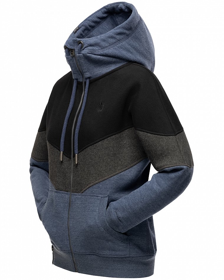 Navahoo Honigperle Blocking Color Sweatjacke Hoodie Dusty Blau Melange Gr. 34 - XS