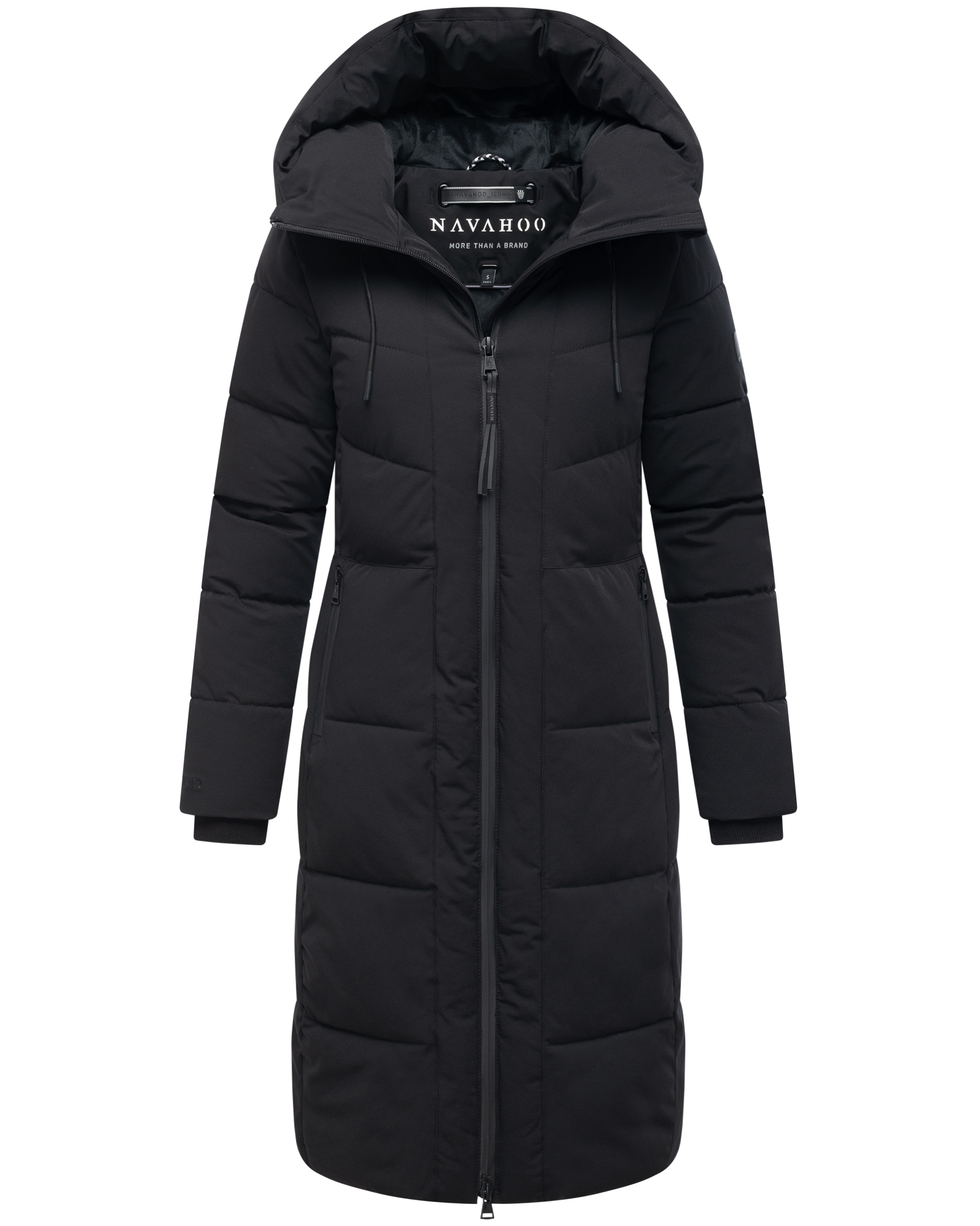  Navahoo Damen Steppmantel Lang Wintermantel gefüttert Parka Kapuze Schokokuss Schwarz 46 - XXXL