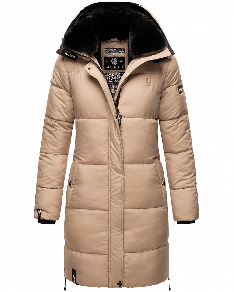 Marikoo Streliziaa Damen Wintermantel Parka mit Kapuze & Kunstfell Taupe Gr. 38 - M