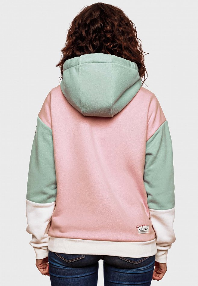 Navahoo Babykätzchen Damen Colorblock Kapuzenpullover Hoodie Rose Dusty Mint Melange Gr. 36 - S