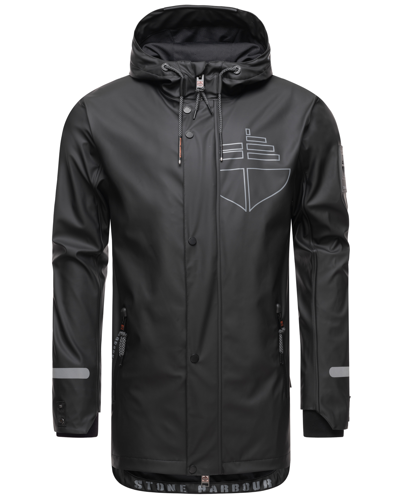 Stone Harbour Tamio Wasserfeste Herren Regenjacke Übergangsjacke mit Kapuze Schwarz Gr. 48 - M