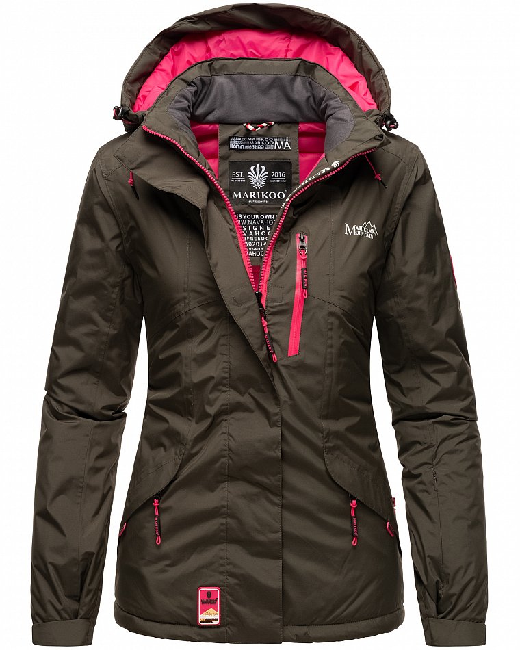 Marikoo Rabeaa Damen Jacke Kurz Winterjacke gefüttert Anthrazit Gr. 38 - M