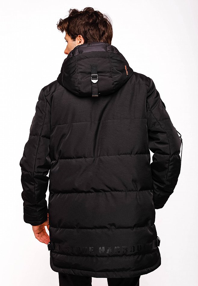 Stone Harbour Herren Winterparka Wintermantel mit Doppel Kapuze Tahaa Schwarz Gr. 46 - S