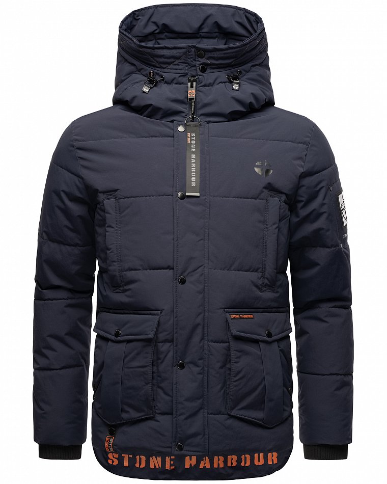 Stone Harbour Admaroo Herren Winterjacke gesteppt mit Kapuze Navy Gr. 46 - S