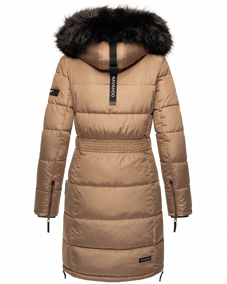 Navahoo Sinja Lange Winter Steppjacke Wintermantel Taupe Gr. 36 - S