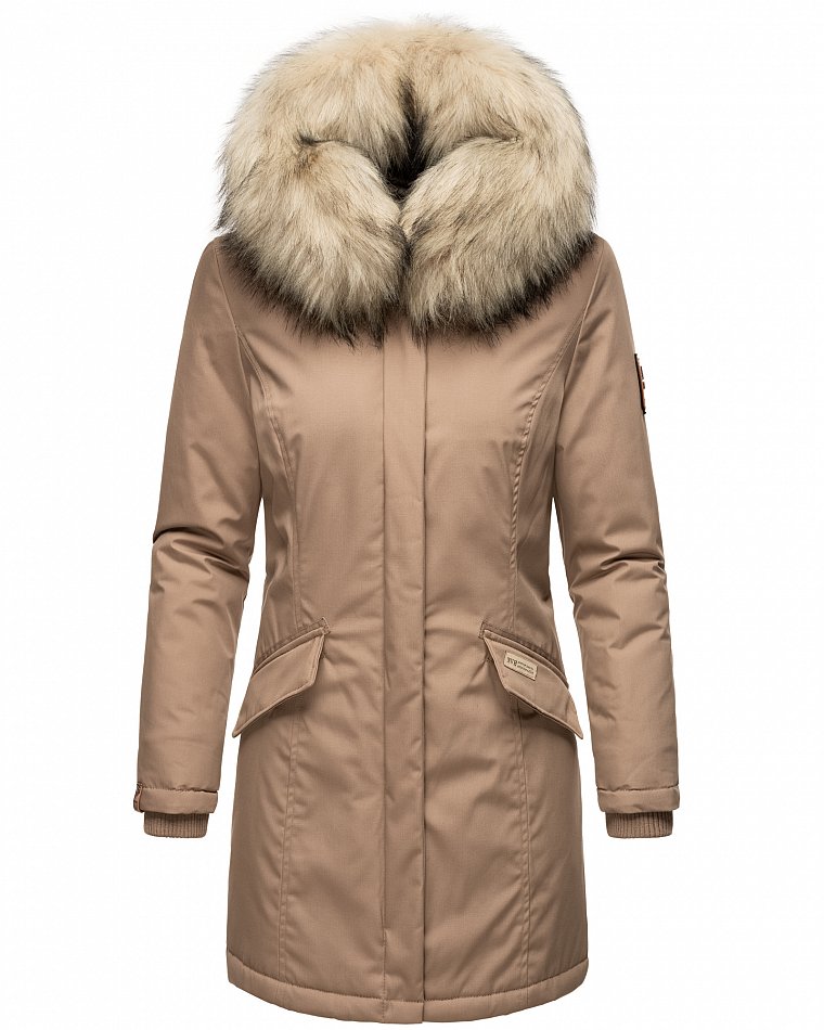 Navahoo Cristal Winterjacke Winterparka mit Kapuze & Kunstfell Taupe Gr. 40 - L