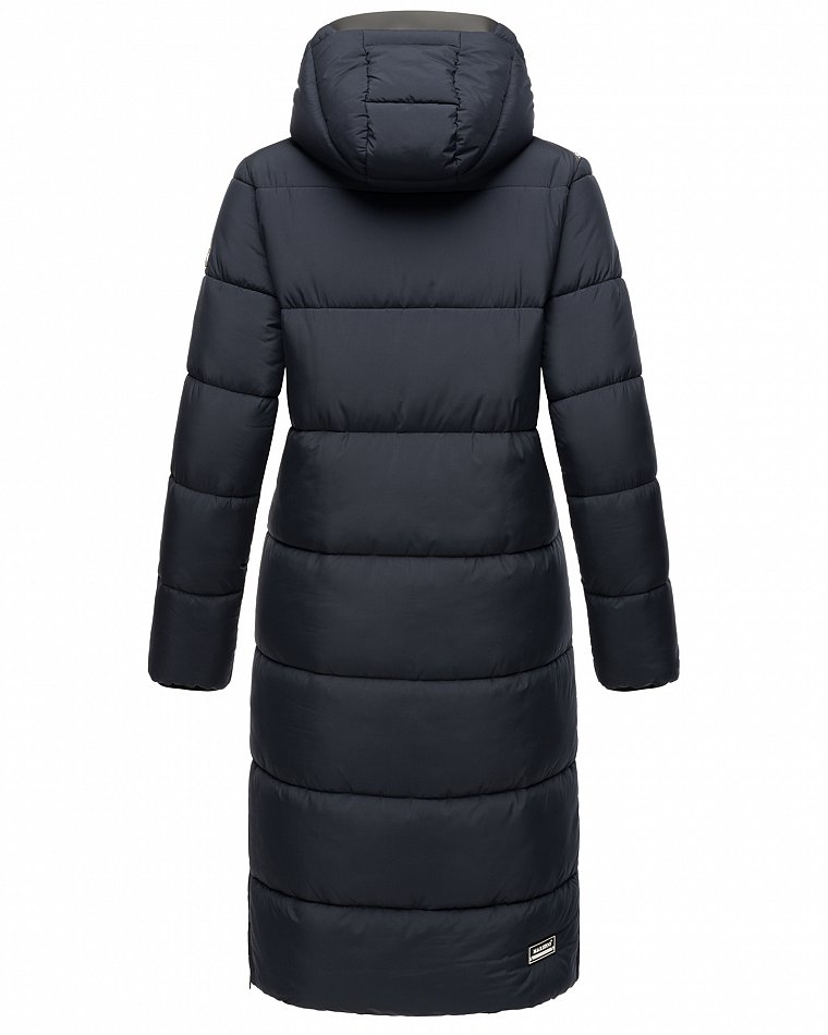 Marikoo langer Damen Winter Steppmantel mit Kapuze und Teddyfell Futter Reliziaa Blau Gr. 34 - XS