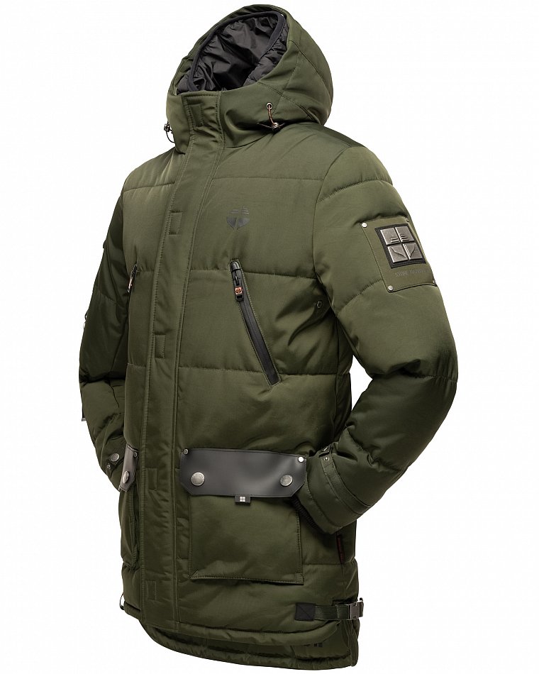 Stone Harbour Herren Winterparka Wintermantel mit Doppel Kapuze Tahaa Olive Gr. 50 - L