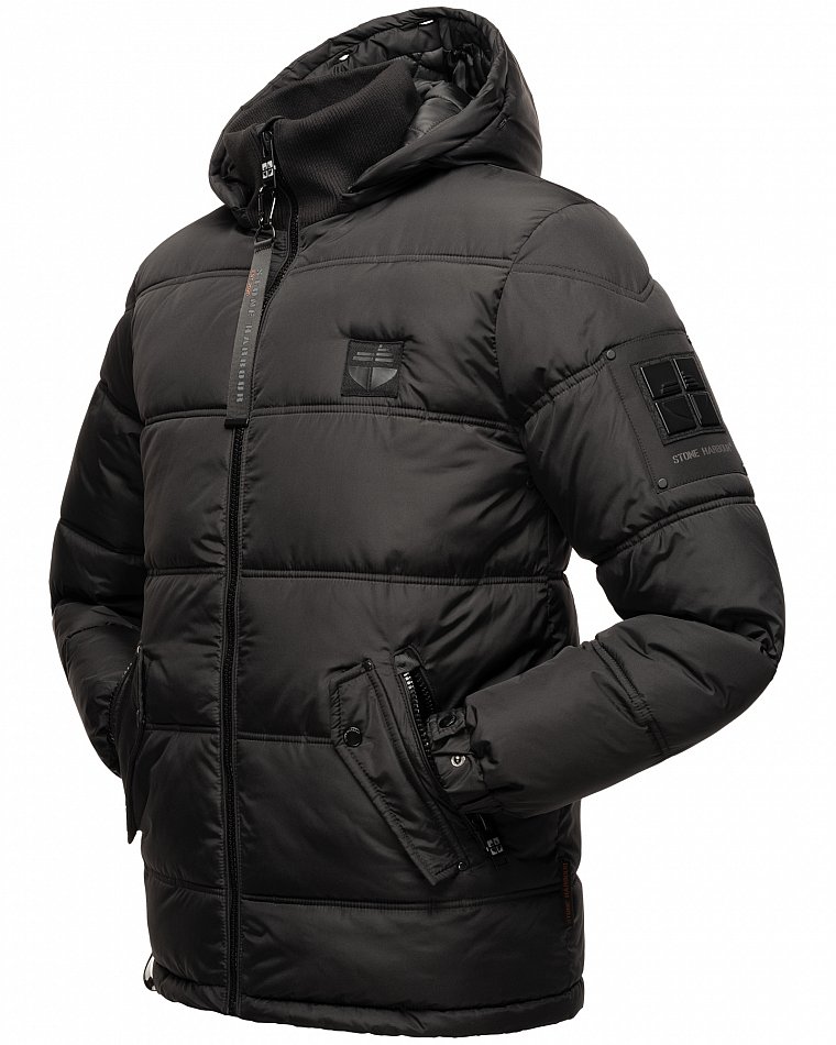 Stone Harbour Zarlaan Herren Parka Winterjacke mit Kapuze & Kunstfell Schwarz Gr. 48 - M