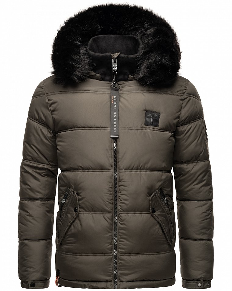 Stone Harbour Zarlaan Herren Parka Winterjacke mit Kapuze & Kunstfell Anthrazit Gr. 48 - M