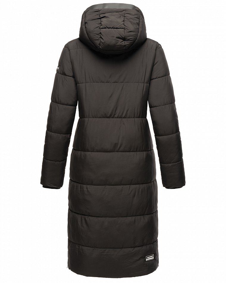 Marikoo langer Damen Winter Steppmantel mit Kapuze und Teddyfell Futter Reliziaa Schwarz Gr. 40 - L