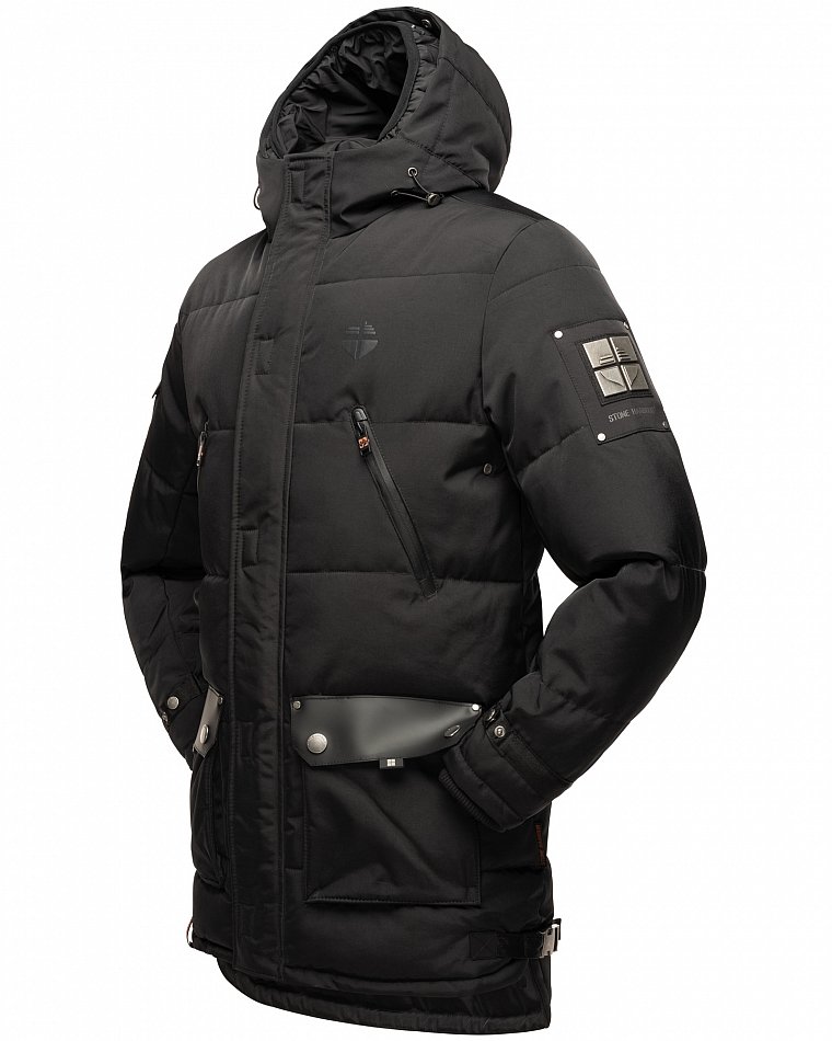 Stone Harbour Herren Winterparka Wintermantel mit Doppel Kapuze Tahaa Schwarz Gr. 46 - S