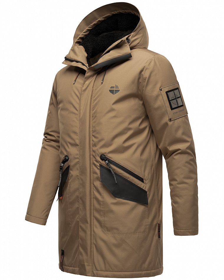 Stone Harbour Ragaan Herren Wintermantel Parka Gefüttert mit Kapuze Hell Braun Gr. 52 - XL