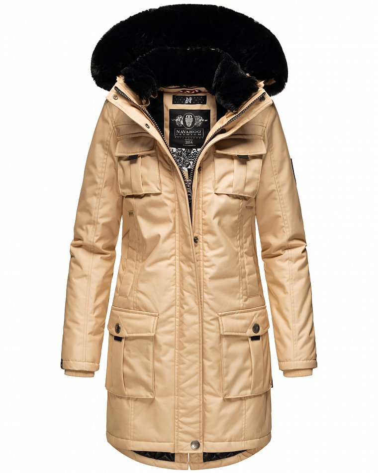 Navahoo Winterparka Wintermantel mit Kapuze & Kunstfell Tiniis Beige Gr. 38 - M