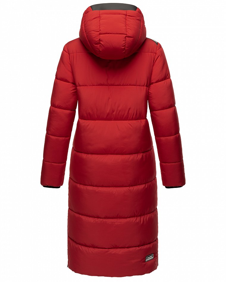 Marikoo langer Damen Winter Steppmantel mit Kapuze und Teddyfell Futter Reliziaa Rot Gr. 38 - M