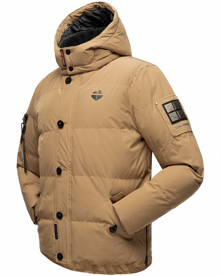 Stone Harbour Halvaar Herren Winterjacke gesteppt Braun mit Weißem Kunstfell Gr. 46 - S