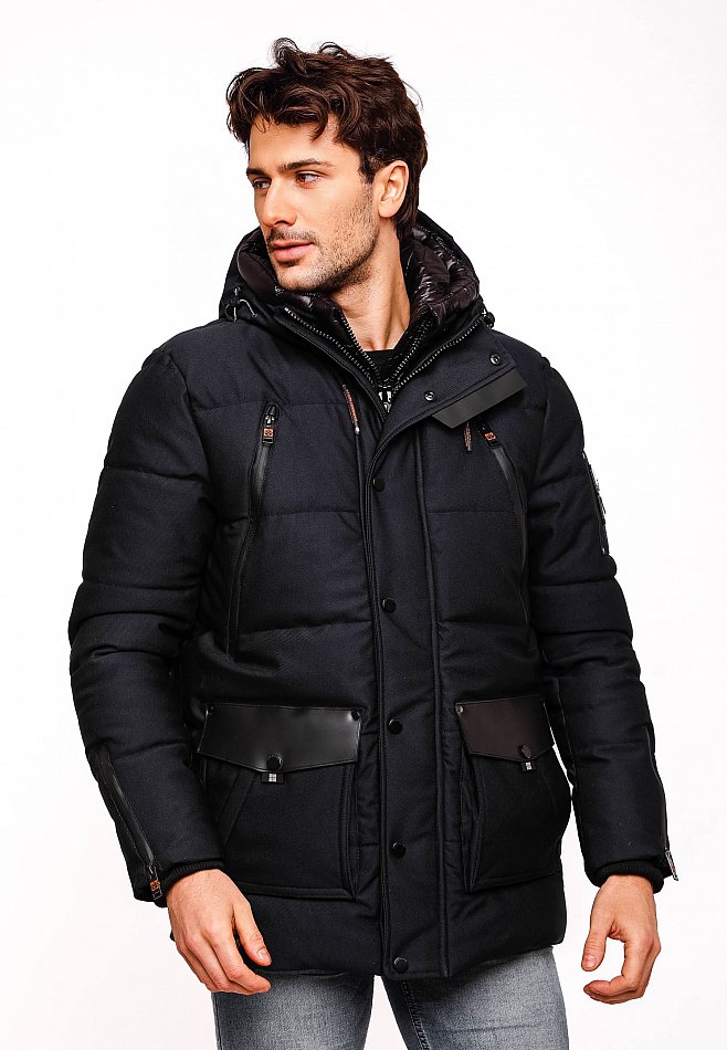 Stone Harbour Mitjaa Herren Wintermantel Parka mit Doppel Kapuze Navy Gr. 50 - L