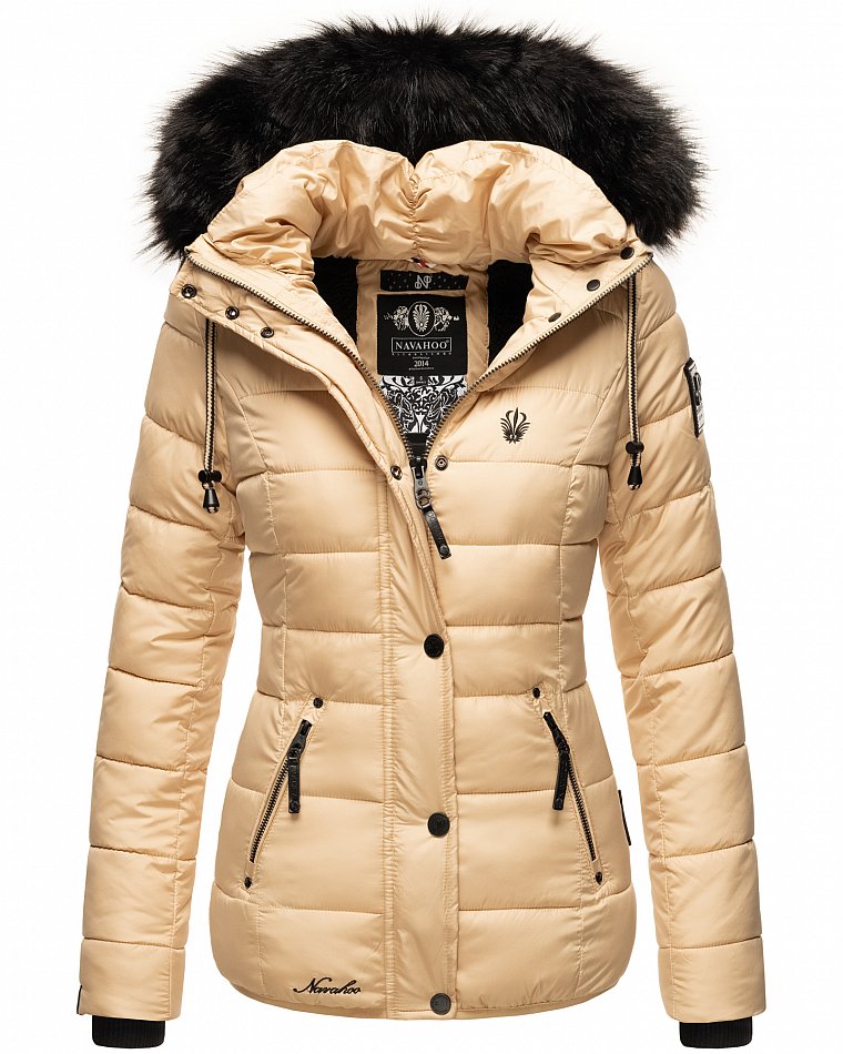 Navahoo Zuckerbiene Damen gefütterte Winter Steppjacke mit Kapuze Beige Gr. 38 - M