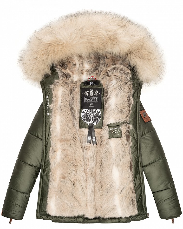 Navahoo Damen Winter Jacke Steppjacke mit Kunstpelz Tikunaa Olive Gr. 40 - L