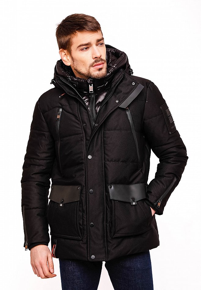 Stone Harbour Mitjaa Herren Wintermantel Parka mit Doppel Kapuze Schwarz Gr. 48 - M