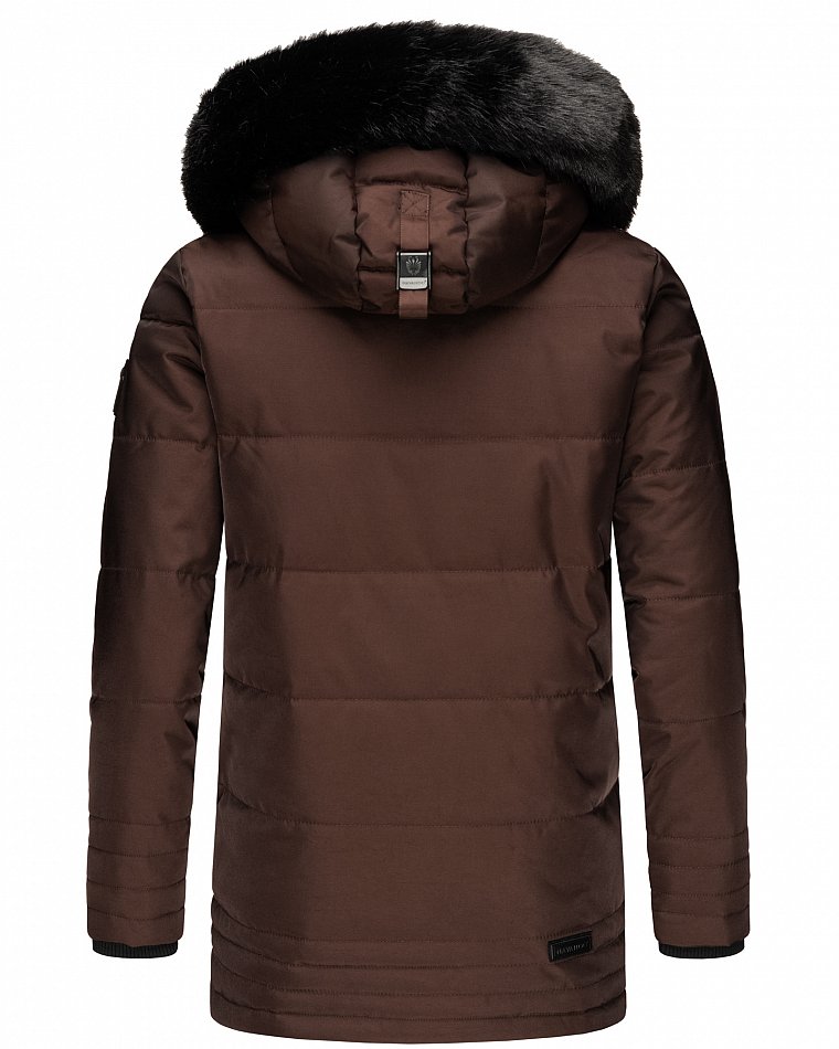 Navahoo Luaan Herren Wintermantel Parka mit Kunstfell & Kapuze Braun Gr. M