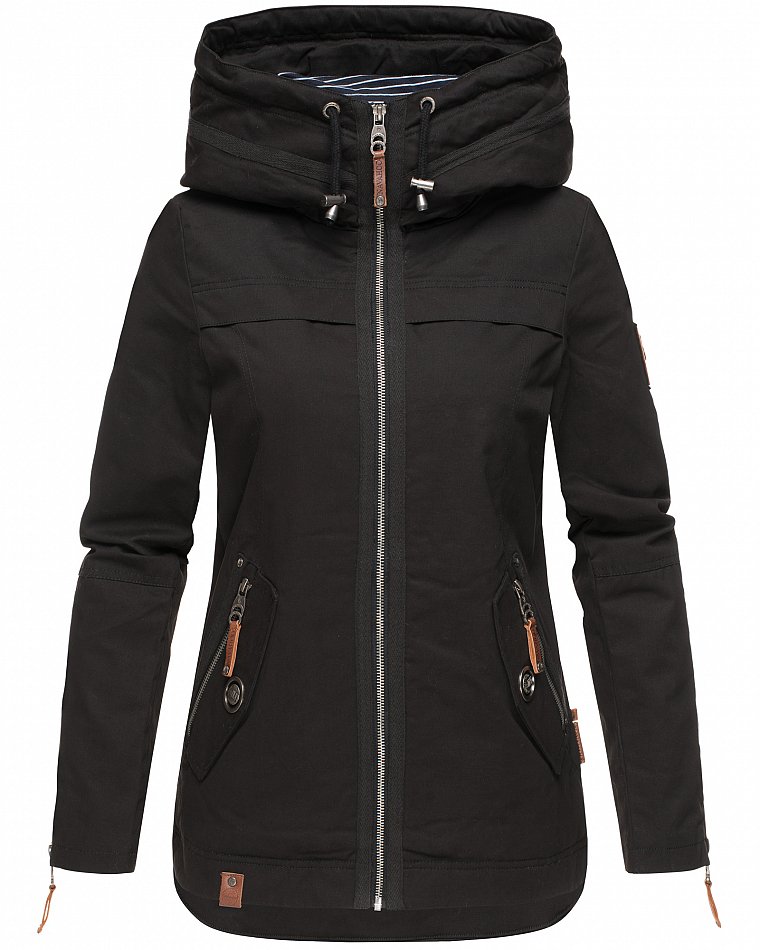 Navahoo Wekoo Damen Übergangsjacke mit Kapuze Schwarz Gr. 38 - M