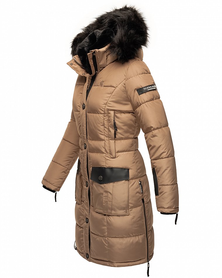 Navahoo Sinja Lange Winter Steppjacke Wintermantel Taupe Gr. 36 - S