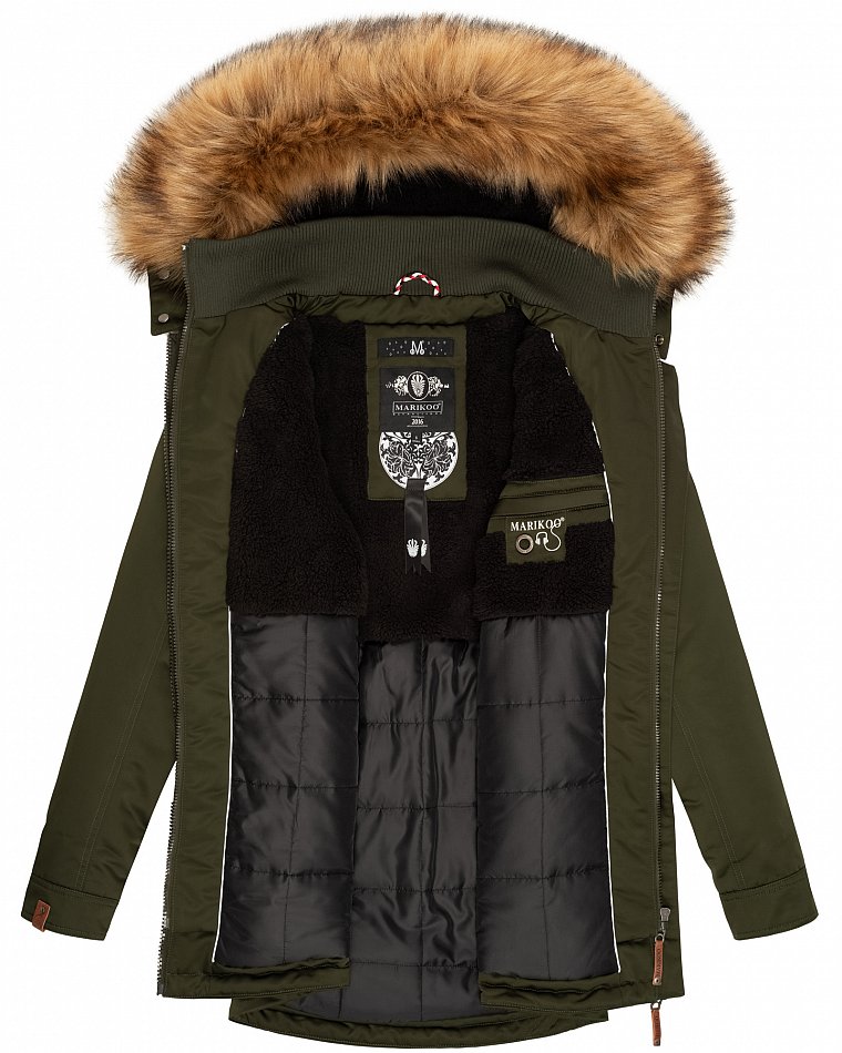 Marikoo Sanakoo Damen Winterjacke Parka mit Kapuze Olive Gr. 36 - S