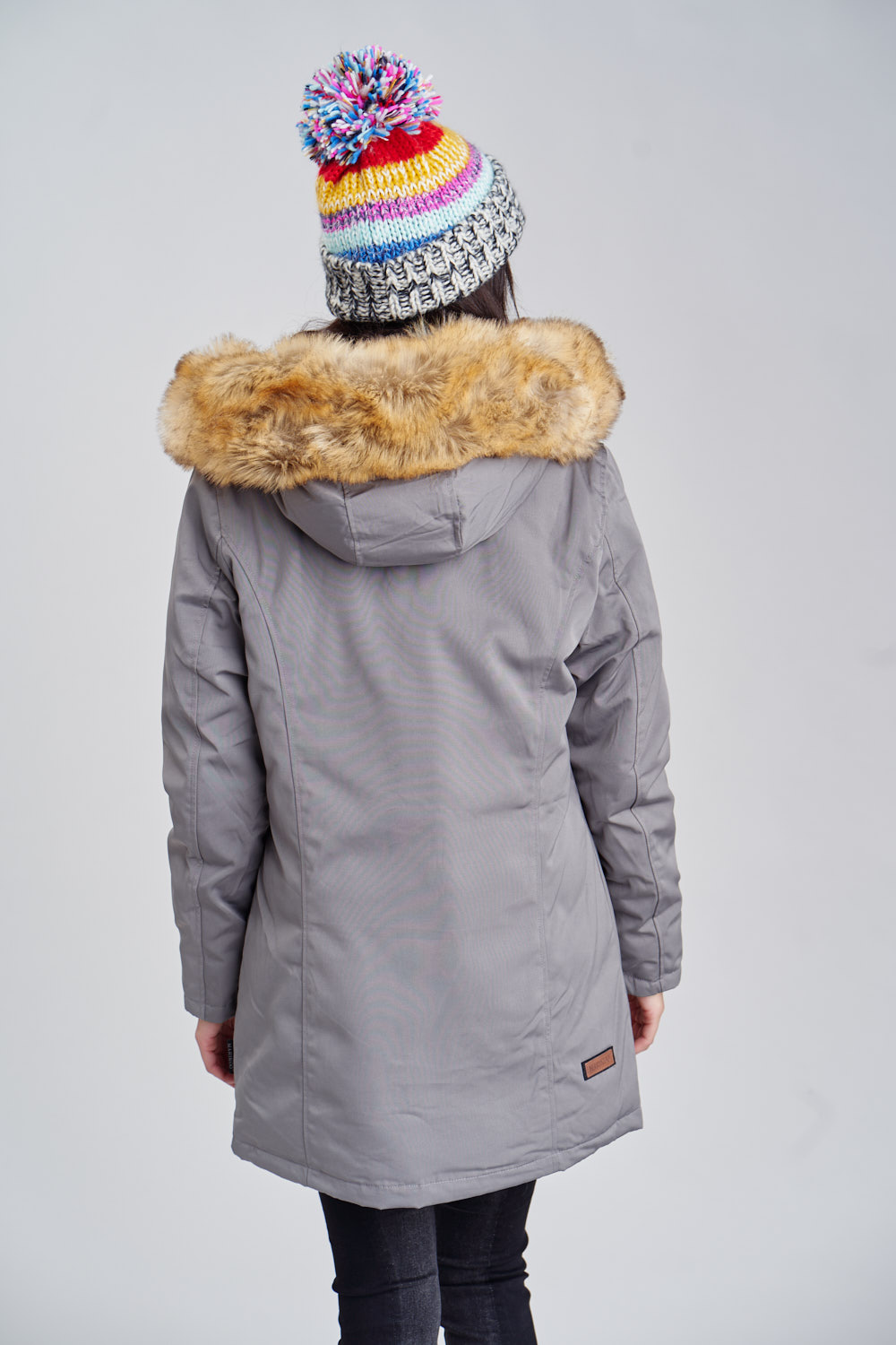 Marikoo Karmaa Eleganter Damen Winter Parka mit Kunstpelz und Kapuze Grau Gr. 40 - L